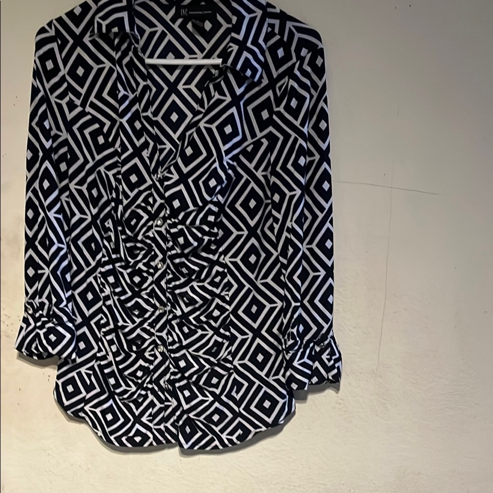 INC International Concepts Black and White Graphic Button Down Shirt